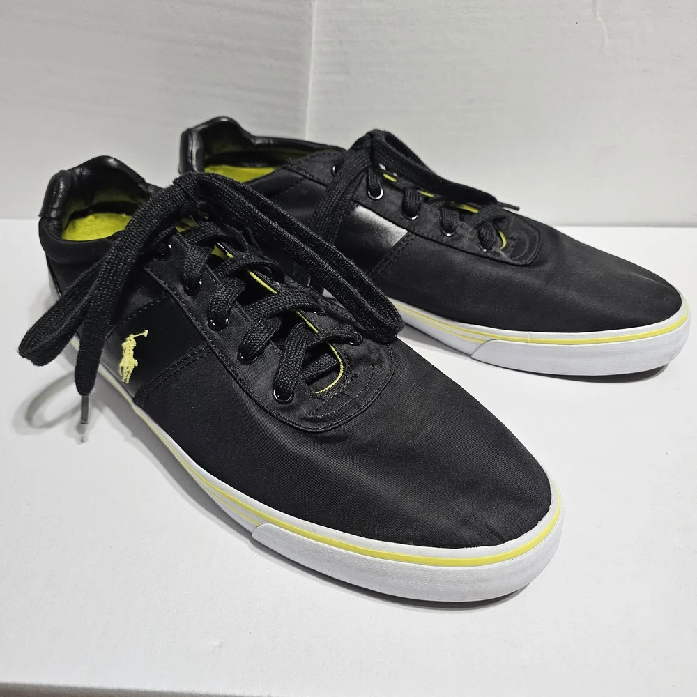 Polo Ralph Lauren Hanford Mens 14D Black Tech Nylon Neon‎ Yellow Sneakers 13297